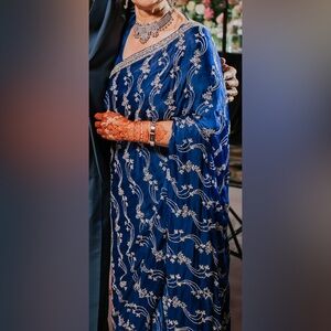 Elegant Royal Blue Embroidered Saree